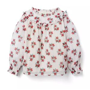 Janie and Jack Girls Infant Holiday Outfit Shirt 6-12m Cream & Sugar Rose Blouse